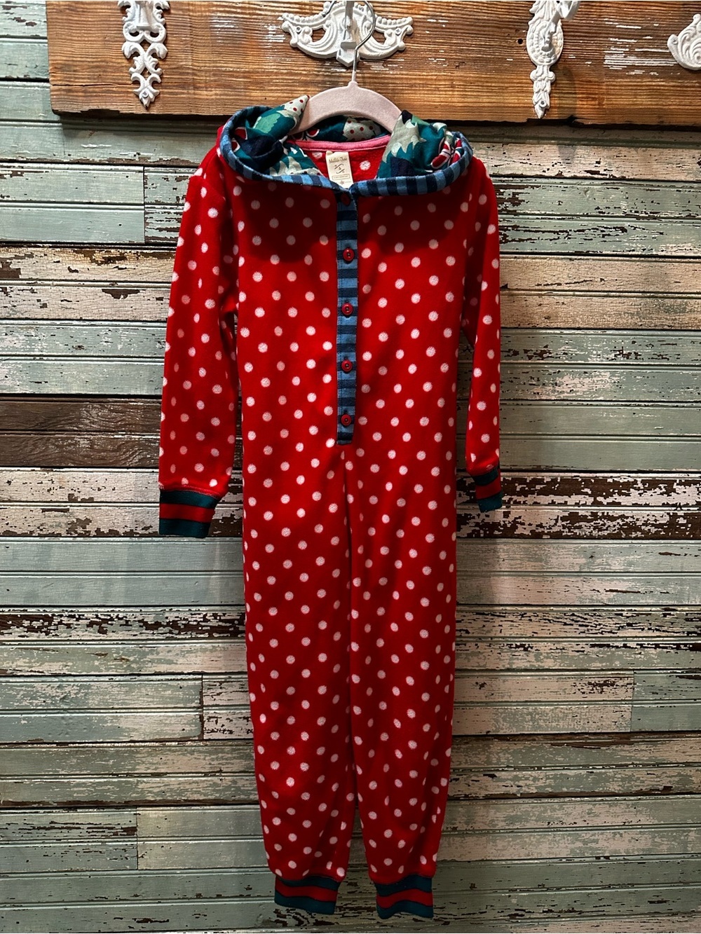 Matilda Jane Bear Hood Children’s Red Polka Dot Pajama Onesie Pajama Outfit
